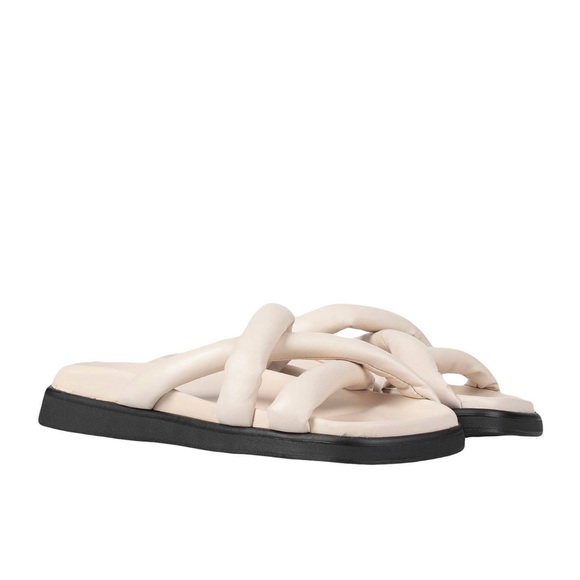 Brand new Alohas off-white leather slip-on criss cross sandals. Size 10. - Picture 2 of 10